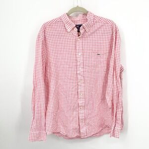 Vineyard Vines Men Size Large Shirt Button Down Top Pink Checkered Plaid Linen